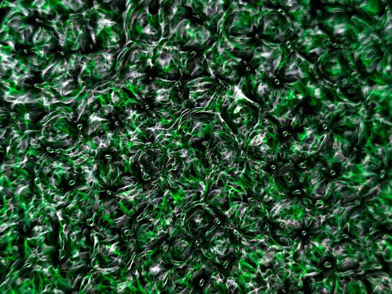 Cymatic pattern held underwater with wave lattice and hushed light