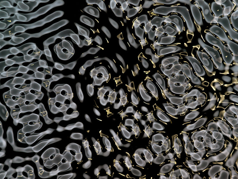 Quiet still life underwater in warm shadow with surface ripples and images